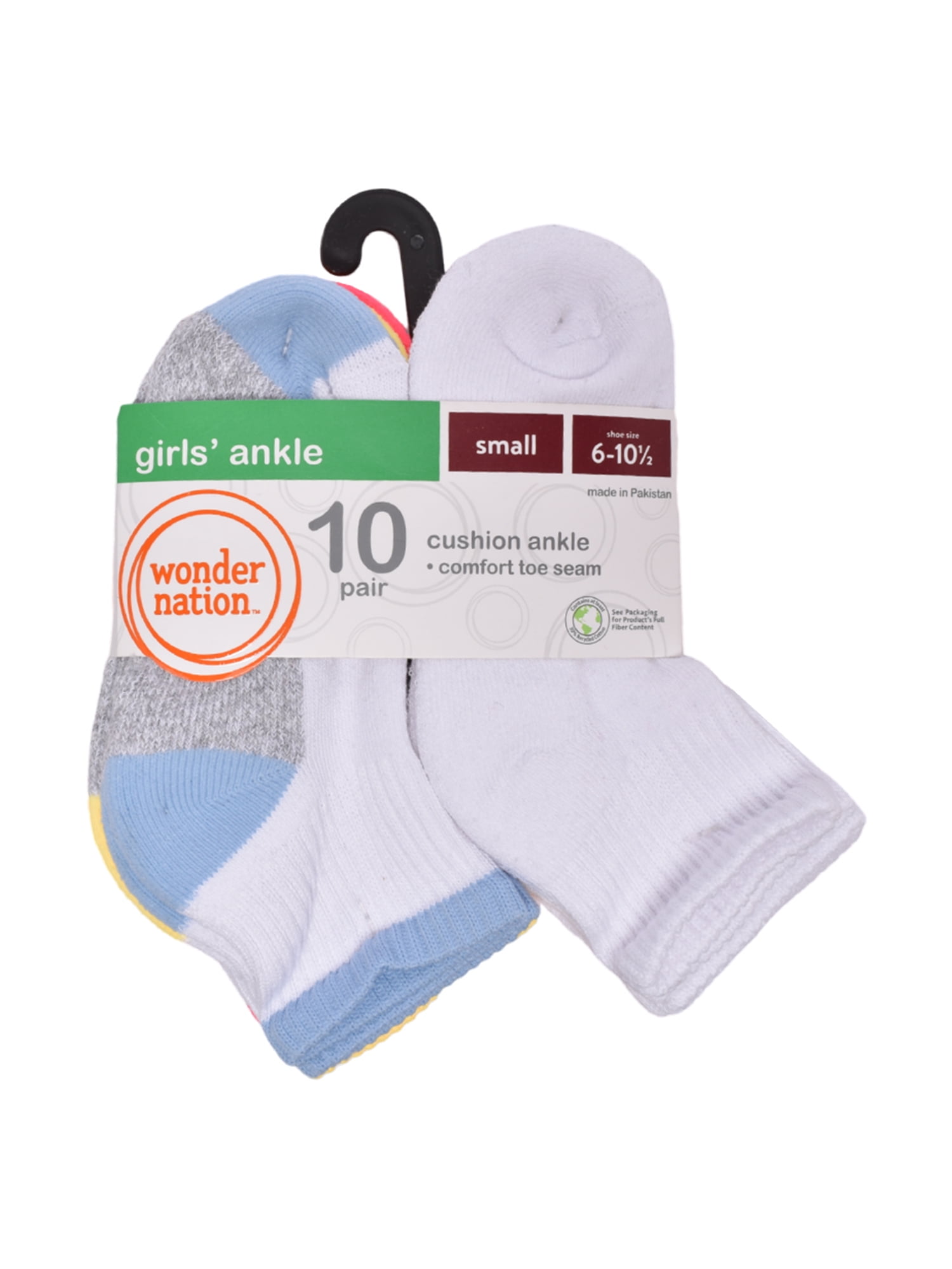 Wonder Nation Girls Cushioned Ankle Socks, 10-Pack