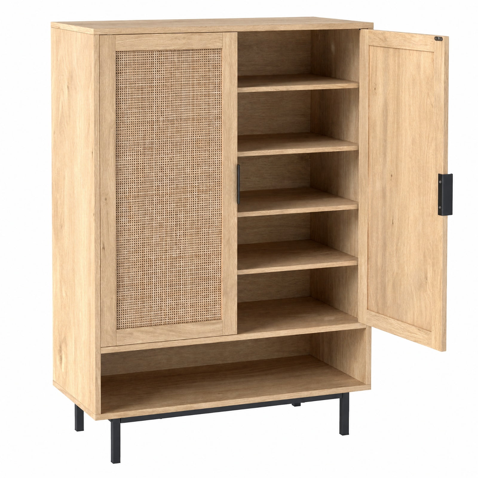 Furnibear 43 Inch Tall 6 Tier Shoe Cabinet with Double Doors and Adjustable Shelves for Entryway Living Room and Closet, Natural
