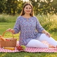 thumbnail image 2 of Agnes Orinda Women's Plus Size Mother's Day Tops Babydoll Keyhole Ruffle 3/4 Sleeve Floral Blouses 4X Blue, 2 of 9