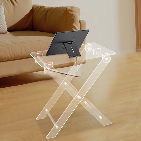 Foldable Acrylic Laptop Stand for Desk - Clear X-Shaped Portable Computer Table with Large 18.6" x 11.9" Surface, Holds 22 lbs - Modern Minimalist Bedside Table for Home Office, Living Room