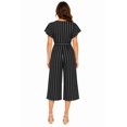 thumbnail image 3 of Women's Striped Belted Wide Leg Jumpsuit with V-Neck and Short Flutter Sleeves Black L, 3 of 4