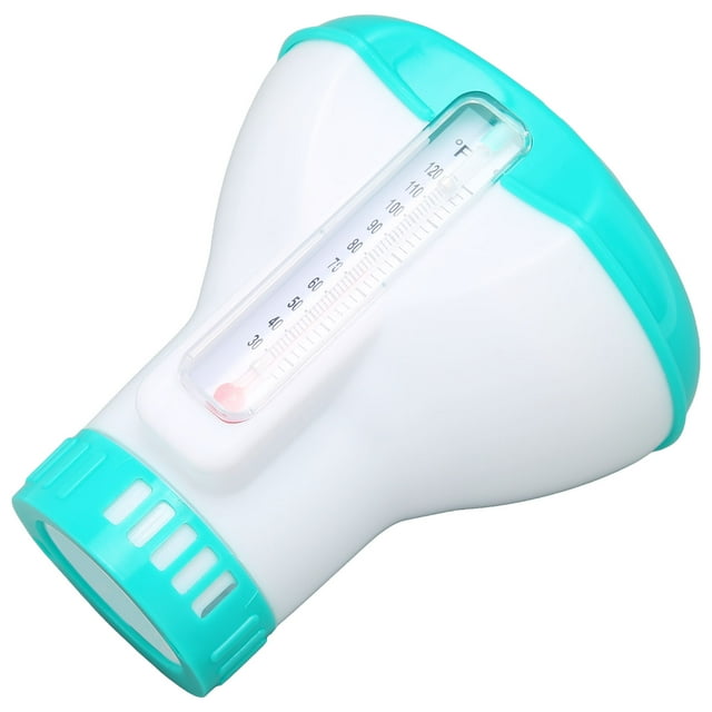 Reusable PP Plastic Pool Chlorine Tablet Floater with Built-in Thermometer (0-50℃/30-120℉) - Large Capacity Spa Chemical Dispenser for Effective Chlorine Distribution in Swimming Pools, Hot Tubs,
