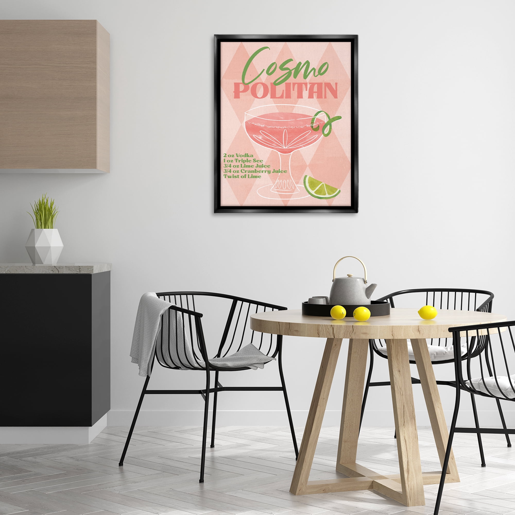 Stupell Industries Retro Cosmopolitan Recipe Food & Beverage Painting Black Floater Framed Canvas Art Print Wall Art, 25 x 31