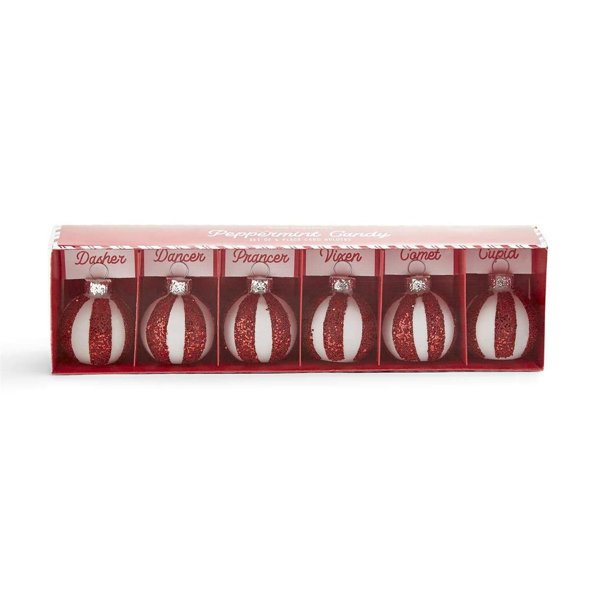 Twos Company Glass Peppermint Twist Ornament Place Card Holders Set of 6