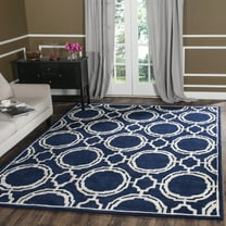SAFAVIEH Chatham Edwin Geometric Wool Area Rug, Dark Blue/Ivory, 4' x 6'