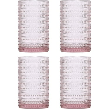 Fortessa Jupiter Beaded Hobnail Glass, 13 Ounce Iced Beverage (Set of 4), Pink