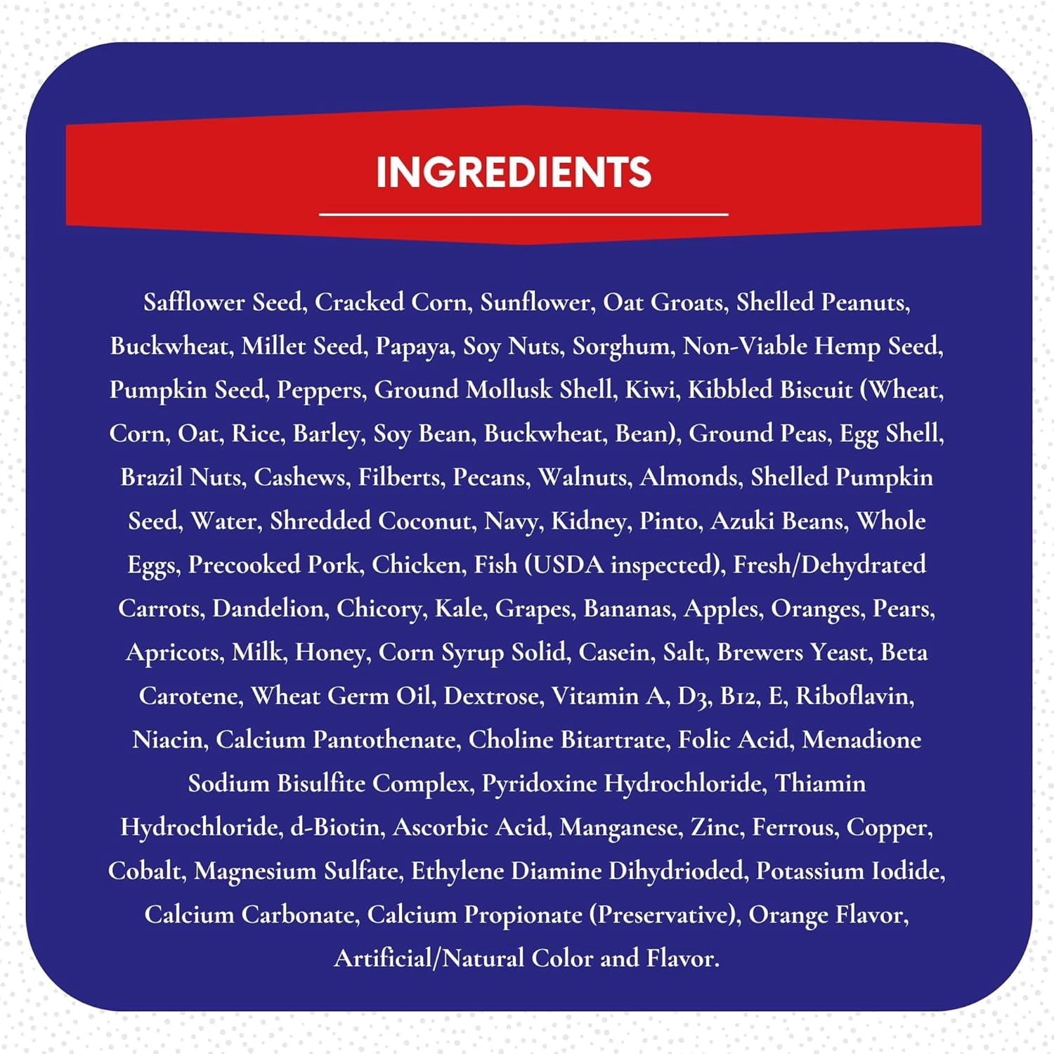 ABBA 1400 Premium Bird Food for African Greys, Senegals & Conures, Seed Blend with Whole Eggs, Fruits, Nuts, Vitamins & Minerals, 5 lb