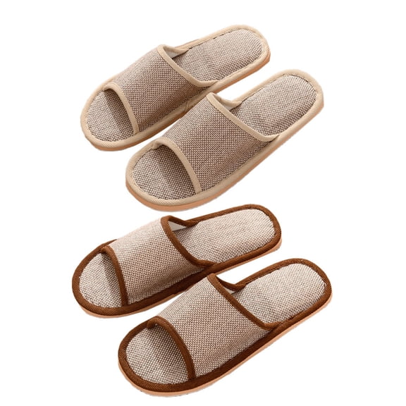 ETHZZLE 2Pairs Lightweight Indoor and Outdoor Linen Slippers for Travel Spa Hotel Use Breathable