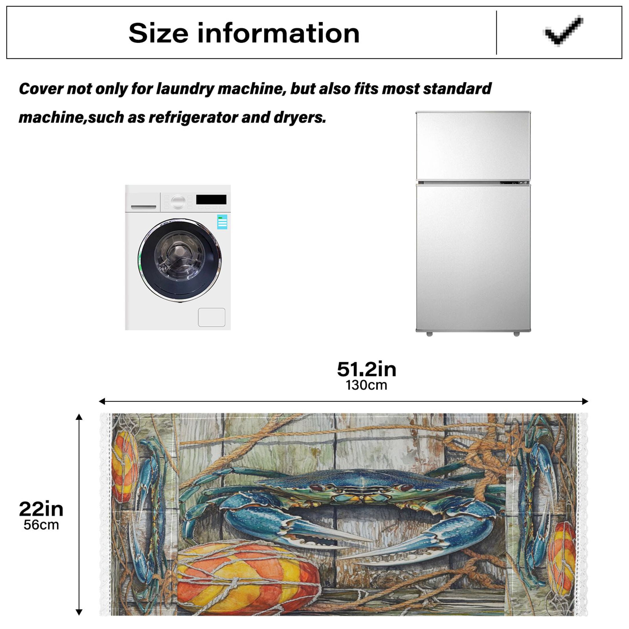 Washing Machine Cover 51.2x22in, Durable Polyester Dust Cover with Lace Trim and Side Pocket for Appliances Blue Crab