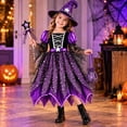 thumbnail image 4 of Teen Girls Light Up Witch Costume, Kids Witch Costume with Hat and Bag for Toddler Halloween Tulle Irregular Hem Dress 4 Pieces Outfit, 4 of 5