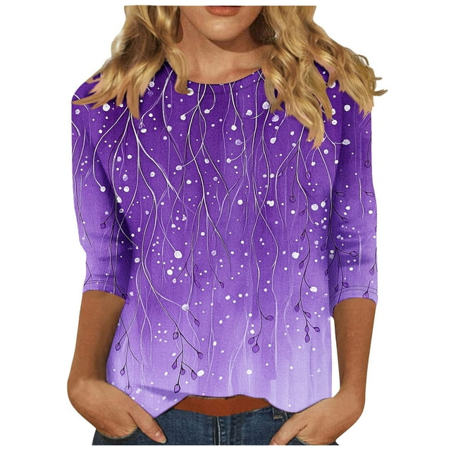 Liquidation d'Économies d'Été Staron Hauts pour Femmes à Manches 3/4 Col Rond Mignons Blouses Décontractées T-Shirts Basiques Chemises d'Été à Imprimé Floral