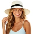 thumbnail image 3 of sususu Straw Sun Hat for Men Women Summer Western Cowgirl Hat Woven Hollow Out Wide Brim Hat Khaki White, 3 of 7