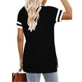 thumbnail image 4 of TEMOFON Women Tops Summer Short Sleeve Stripe Shirts Cute Casual Loose Blouse Side Split Tunic Top Black Tees, 4 of 5