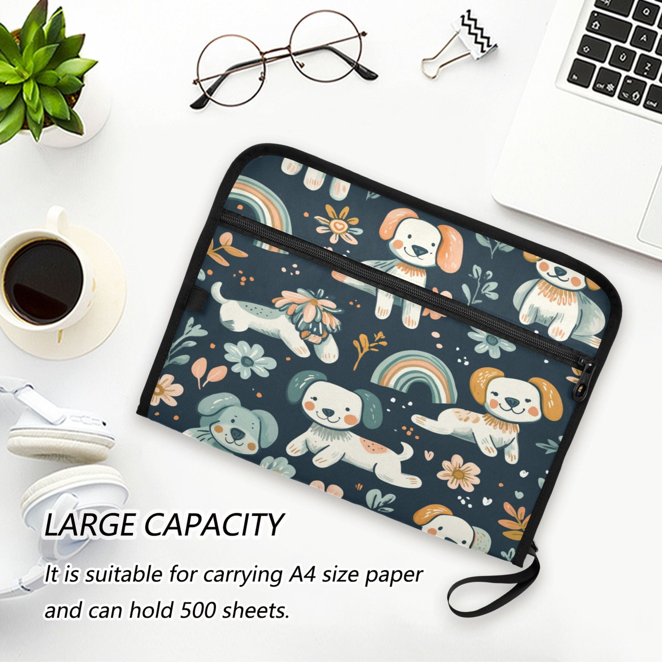 WOBOGO Seamless Pattern Of Dogs and Rainbows Expanding File Folder Letter Size Accordion Filing Organizer 13 Pocket Separate Organ Pocket