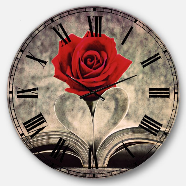Designart Horloge Murale Moderne 'rose Rouge à l'Intérieur du Livre'