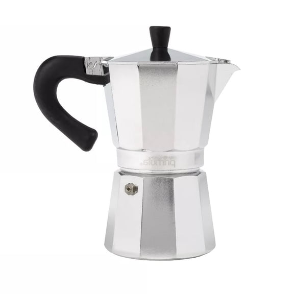 Aluminum 6 Cup Stovetop Espresso Maker Polished: Manual Silver Coffee Maker, Hand Wash, Ground Espresso Use