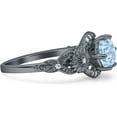 thumbnail image 6 of Art Deco Ring Sunflower Design Round Aquamarine Cubic Zirconia Black Tone 925 Sterling Silver, Size 7, 6 of 7