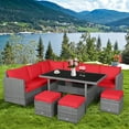 thumbnail image 3 of Patiojoy Outdoor Wicker Coversation Set, 7 Piece, with Red Cushions, 3 of 10
