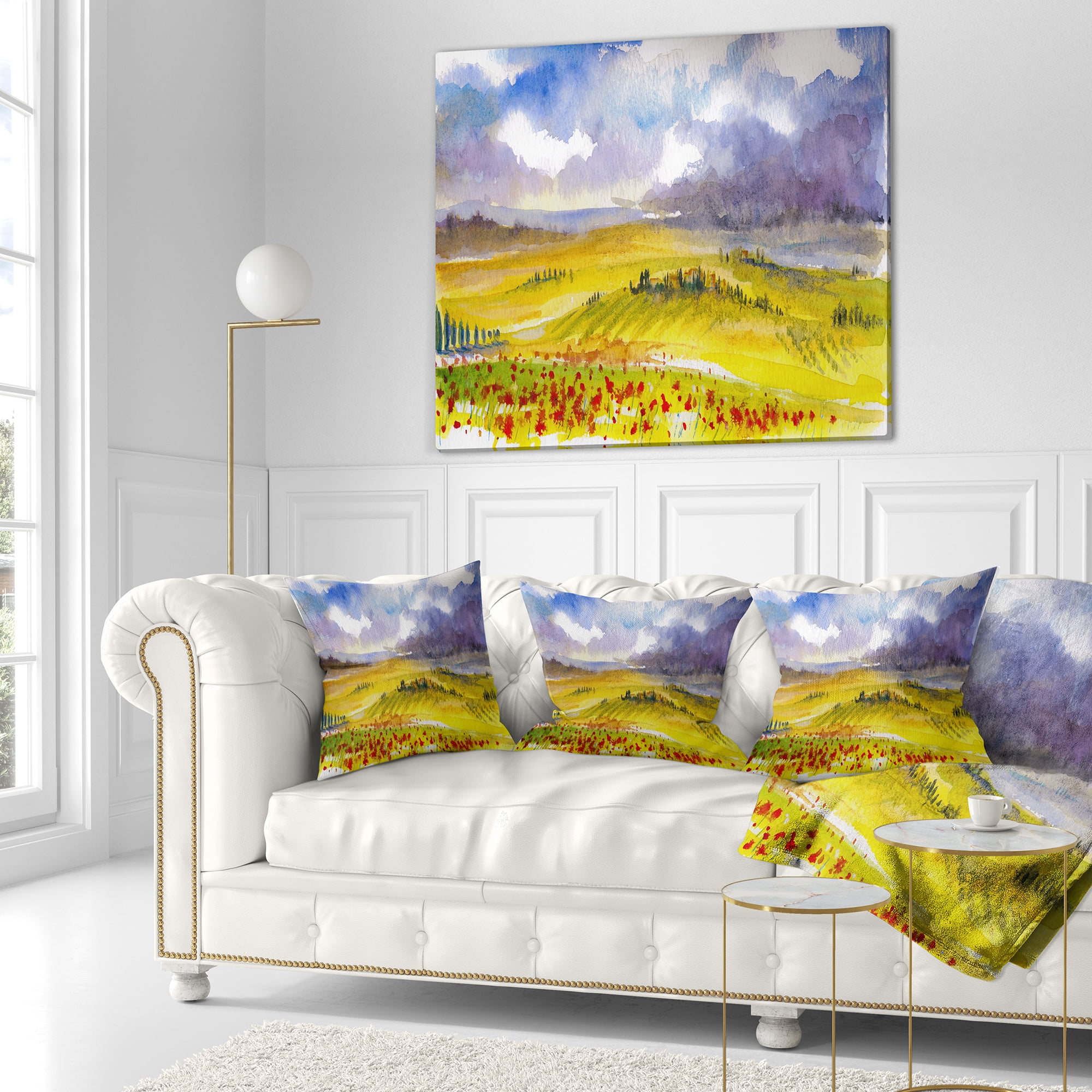 Designart Beautiful Tuscan Hills Italy - Landscape Painting Throw Pillow - 18x18