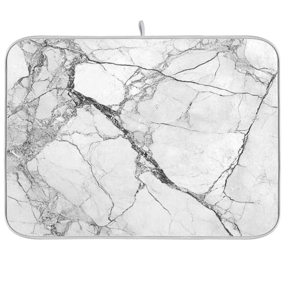 Dish Drying Mat for Kitchen Counter | Reversible, Super Absorbent & Hanging | 16x18 / 18x24 Inch (S/M)，Grey Marble