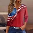 thumbnail image 2 of Women's Patriotic Star Print 250th Anniversary USA Shirt V-Neck Button 3/4 Sleeve T-Shirt, 2 of 5