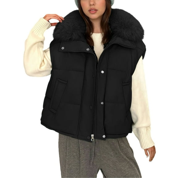 Byworldtasic Womens Puffy Neck Vests Womens Oversized Puffer Vest Stand Collar Quilted Zip Up Padded Sleeveless Coats with Pockets