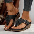 thumbnail image 2 of Wedge Sandals for Women Retro Flower Platform Flip Flops Buckle Strap Slip on Slides Summer Heels Beach Shoes Orthopedic Slippers Black Size 8.5, 2 of 6