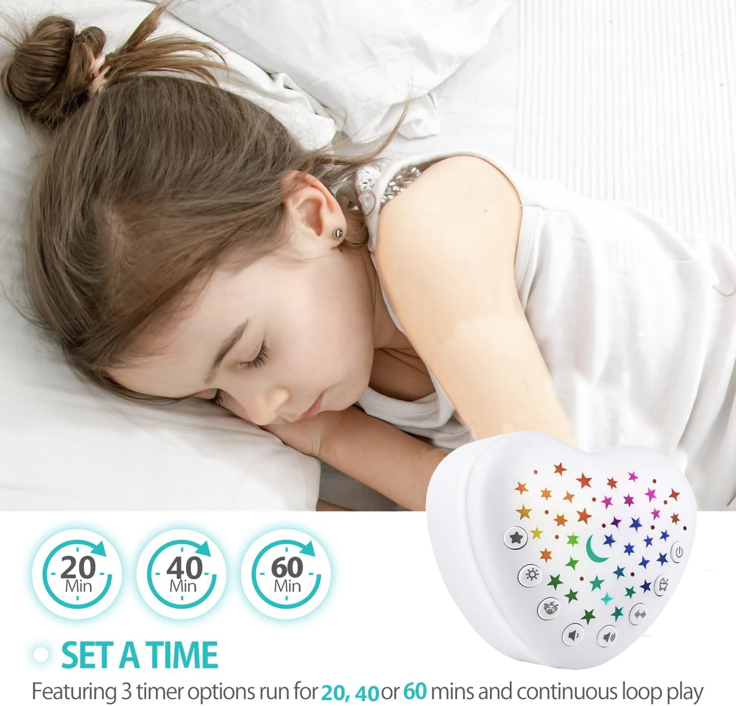 Sound Machine for Babies, Adults & Kids | 15 Soothing Sounds Featuring White Noise & 9 Lullabies, Cry Sensor, Star Projector | Mini, Recharable, Travel Friendly
