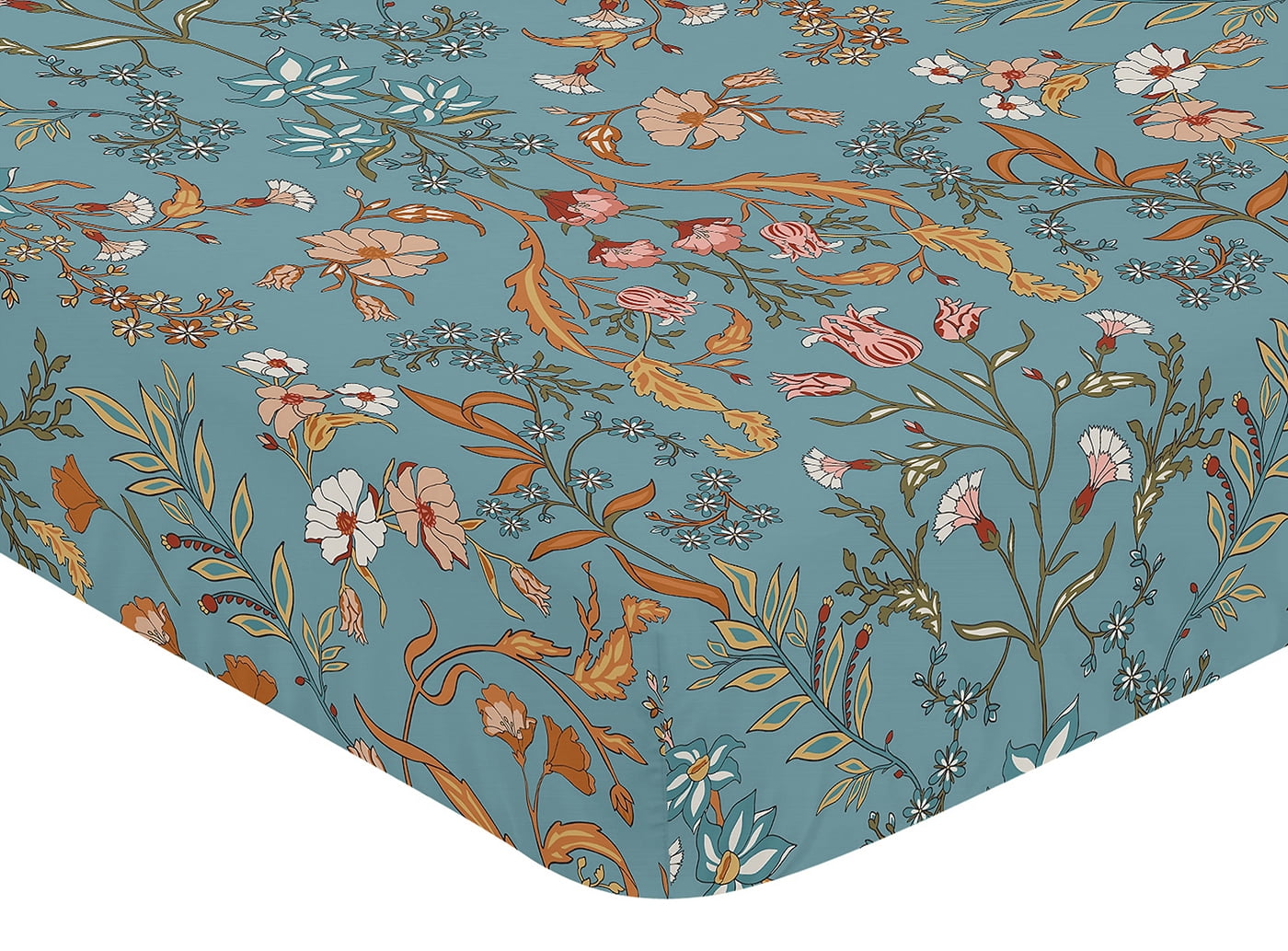 Sweet Jojo Designs Boho Floral Wildflower Blue and Orange Fitted Crib Sheet