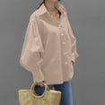 thumbnail image 6 of LIUJUNSHOP Womens Button Down Tunic Shirts Plus Size Long Puff Sleeve Peplum Tops Collared Blouses, 6 of 7