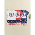 thumbnail image 3 of Loicainy Toddler Baby Boys 4th of July Outfits 3 6 12 18 24 Months 2T 3T Flag Letter Print Round Neck Short Sleeve T-Shirts Tops and Stars Print Shorts 2Pcs Clothes Set, 3 of 9