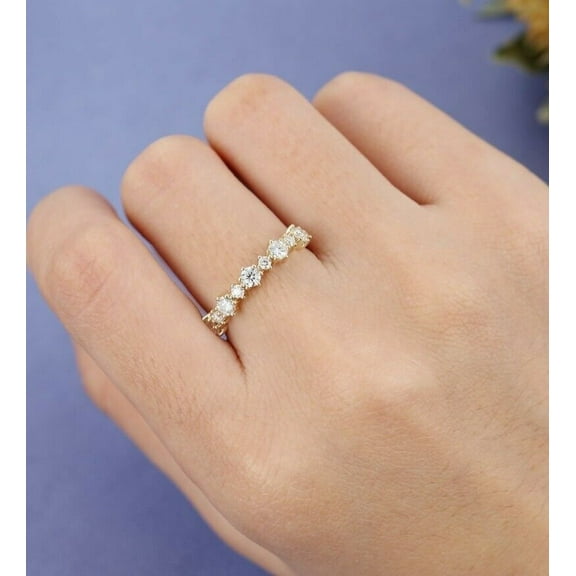 2.5 mm / 1.5 mm Colorless Moissanite Wedding Band Womens , Sterling Silver Ring , 18K White Gold Plated