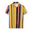 thumbnail image 2 of INSPIRE CHIC Camisa a rayas de verano para hombre Camisas de rayas verticales de bloque de color de playa con botones de manga corta Naranja Negro Azul L, 2 of 6