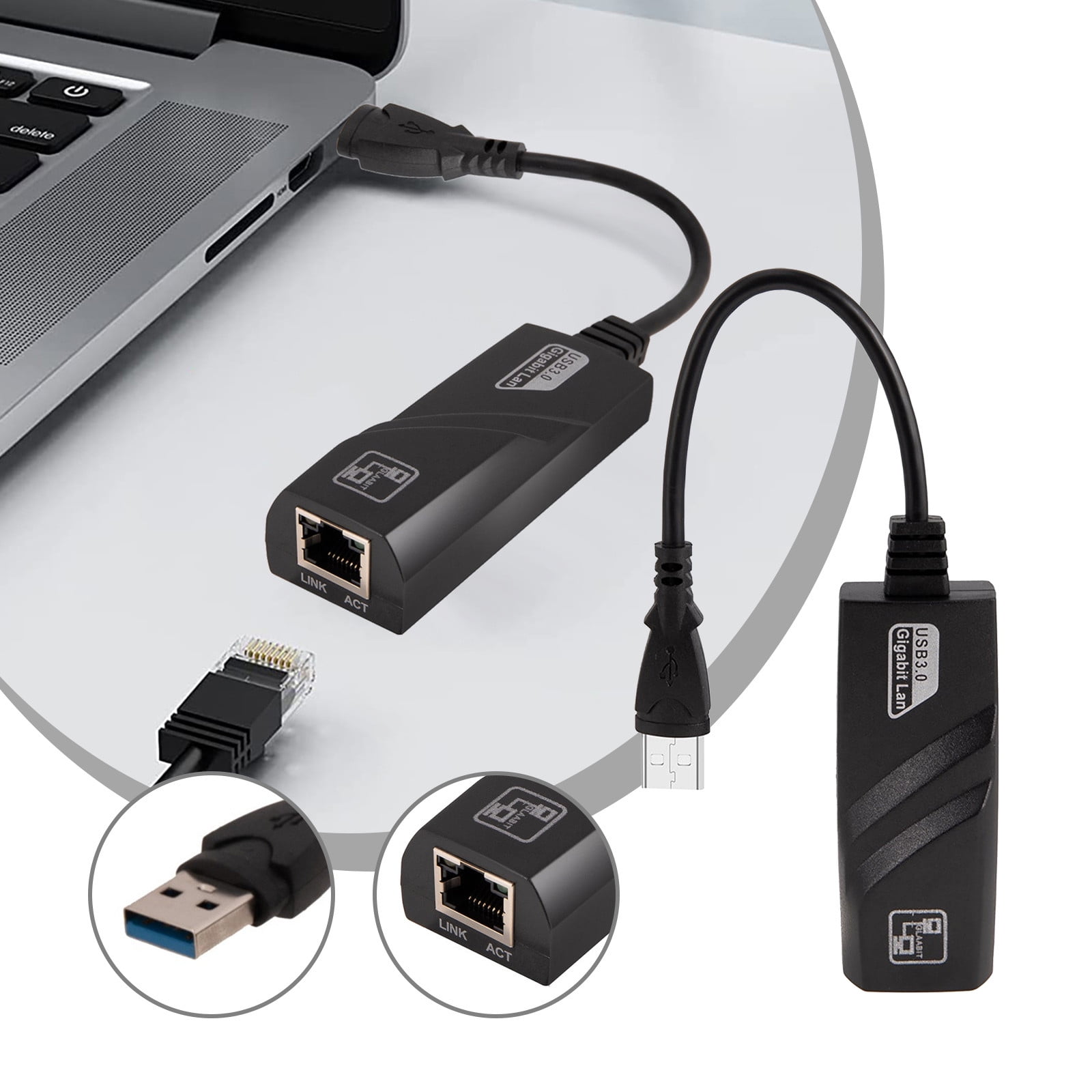 USB to Ethernet Adapter, Driver Free USB 3.0 to Gigabit Ethernet LAN Network Adapter, 100/1000 Mbps RJ45 Internet Adapter Compatible with Laptop, MacBook, Surface, PC with Windows, XP, Mac/Linux