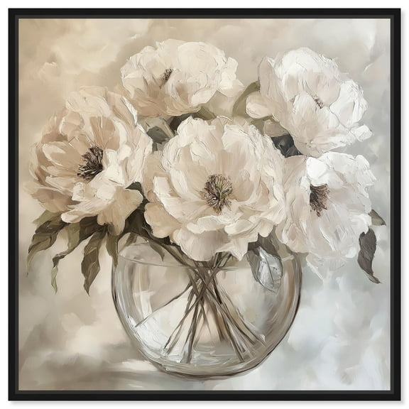 Glacial Bloom Bouquet Canvas White Floral Art by Art Remedy, Black Frame, 12" x 12"