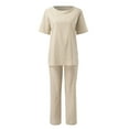 thumbnail image 5 of Baqcunre Women's Belt Pocket Suit with Half-Sleeve O-Neck Top and Wide-Leg Pant Set,Color Khaki,Size S-5XL, 5 of 6