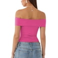 thumbnail image 5 of Women's Sexy Off Shoulder Tops Y2K T-Shirt Slim Fit Summer Fall Blouse Going Out Nightout Shirt, 5 of 5