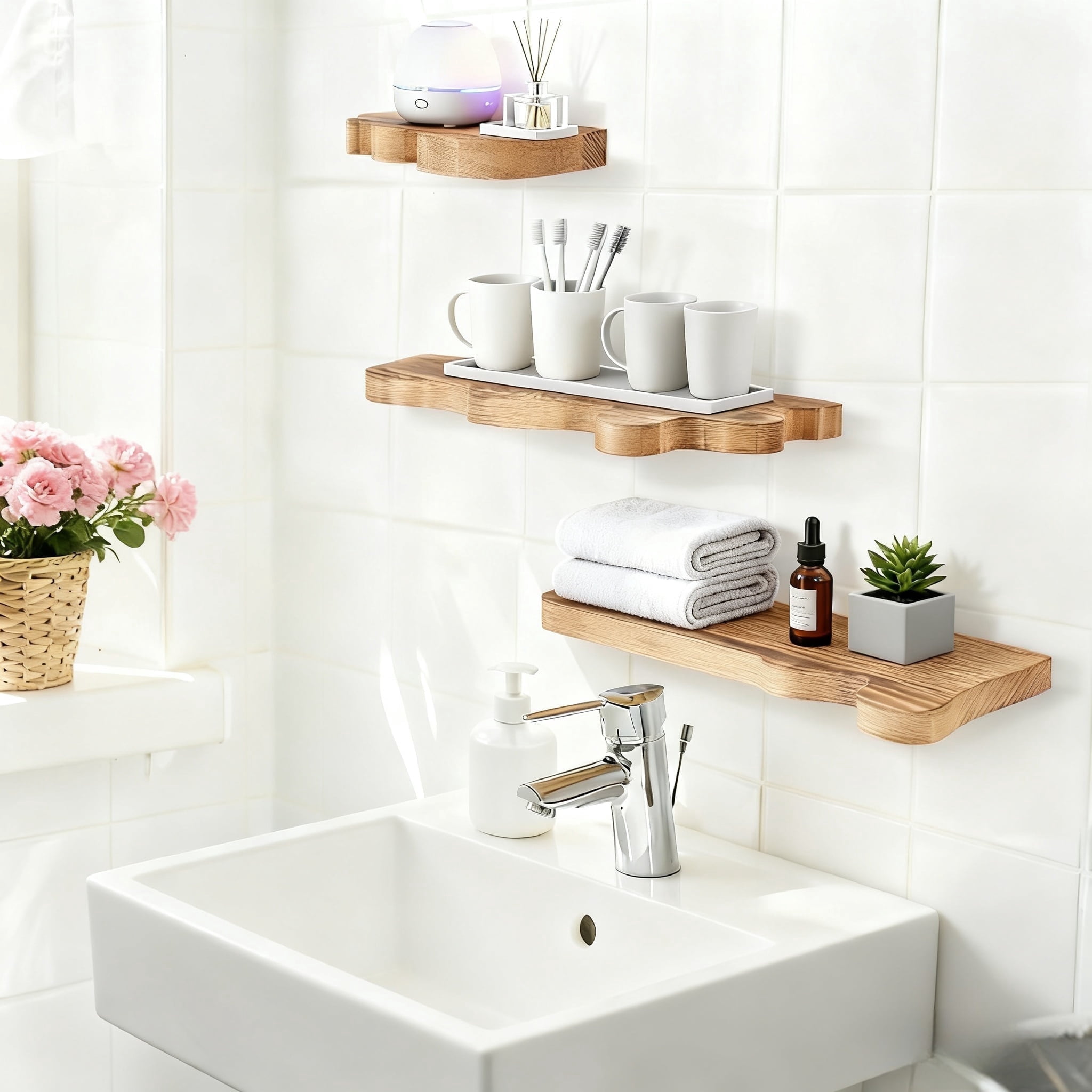 NIUBIER Set of 3 Live Edge Floating Shelves,3 Size Wooden Floating Shelves,Rustic Farmhouse Vintage Wall Shelves Decor for Living Room Bedroom