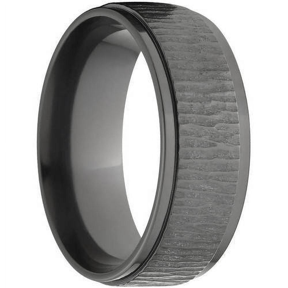 8mm Raised Center Black Zirconium Ring with a Tree Bark Finish