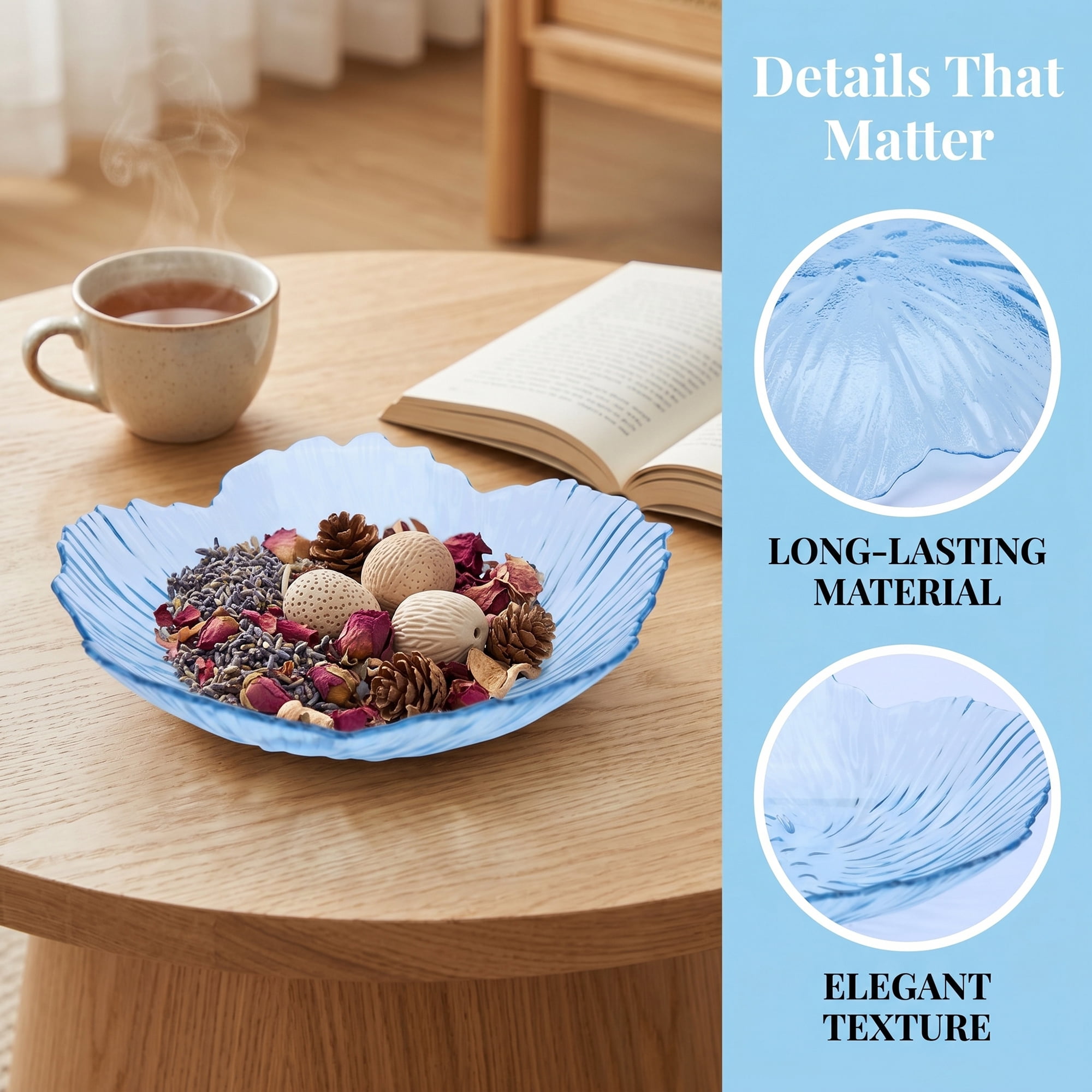 Unique Bargains Flower Petal Shaped Trinket Scalloped Tray Blue 6.3"L x 6.3"W x 1.6"H