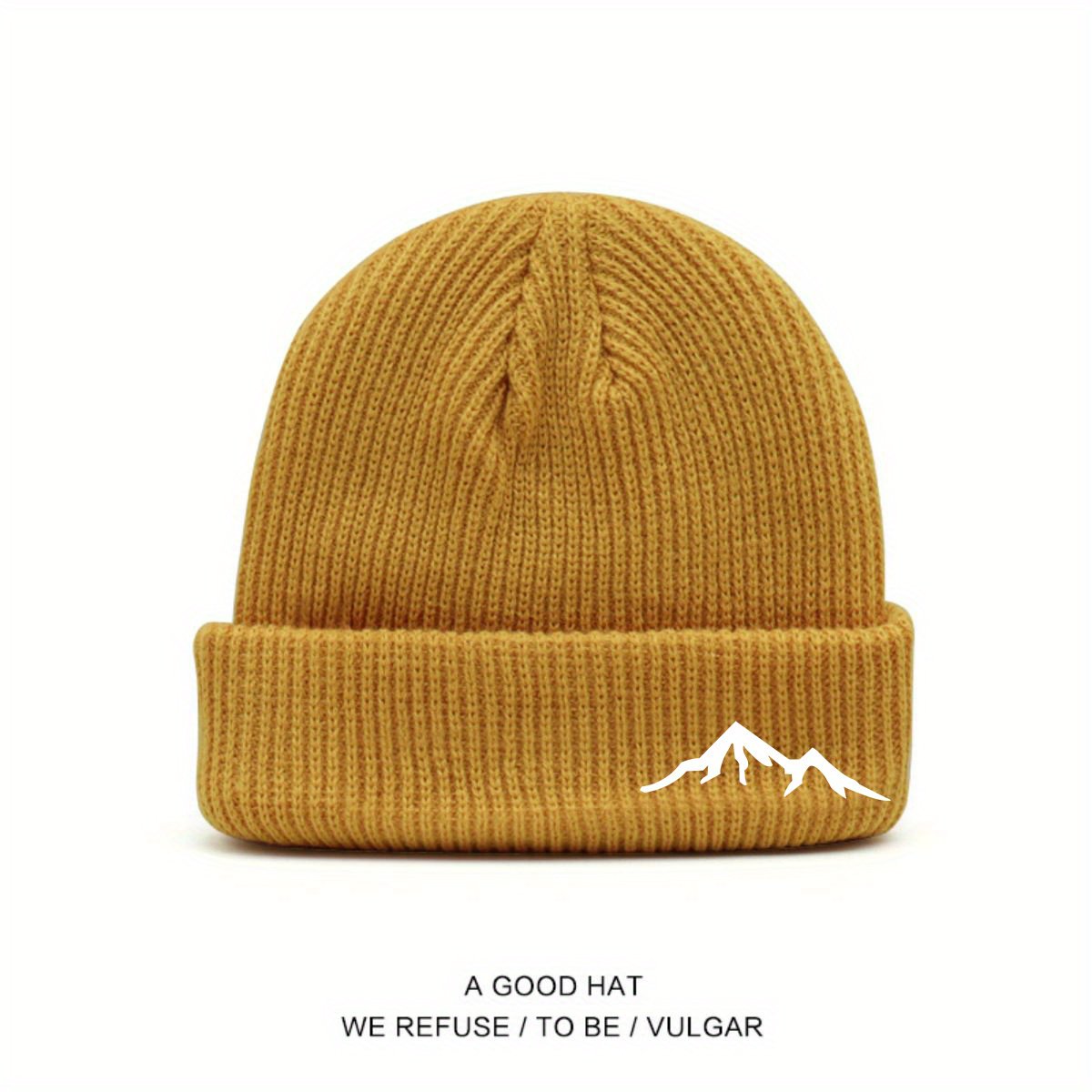 Vergiac Mountain Range Embroidered Acrylic Knit Beanie Unisex All-Match Cold-Proof Hat for Hiking Travel City Daily Wear Essential Warm Headwear for Autumn & Winter