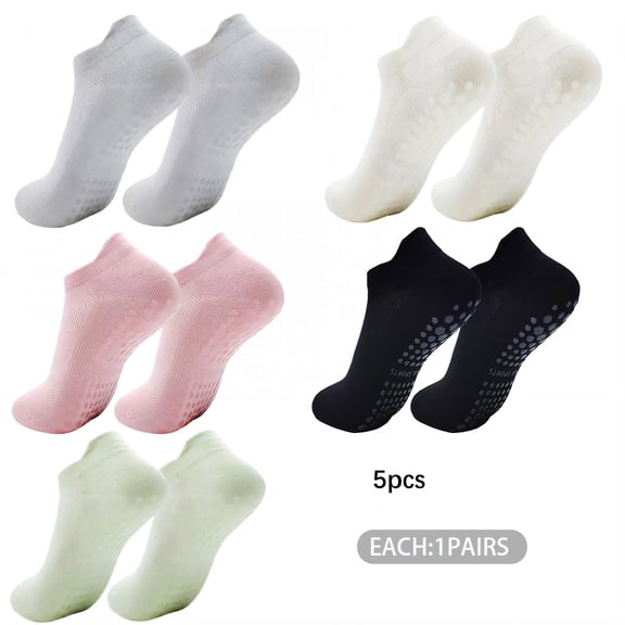 TELOLY 5Pairs Grip Socks,Breathable Honeycomb Socks with Grips for Women,Ankle Coverage Grippy Socks Woman Pilates,Style1