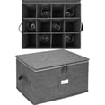 thumbnail image 5 of Stemware Storage Containers (2 pack), Wine Glass Storage Box with Dividers for Glassware or Crystal, Holds 12 Red or White Wine Glasses, Hard Top and Stackable (Grey), 5 of 6