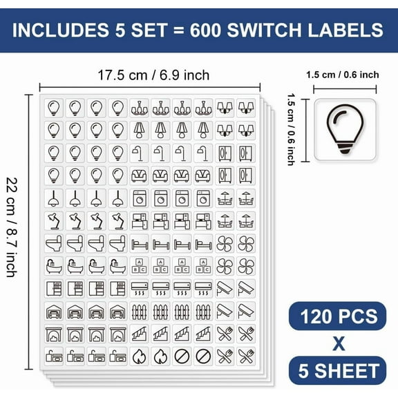 1 set 600 Pcs Light Switch Sticker Labels 28 Designs Transparent Switch ID Stickers Black Switchboard Label Decals for Home Kitchen Bathroom Office School