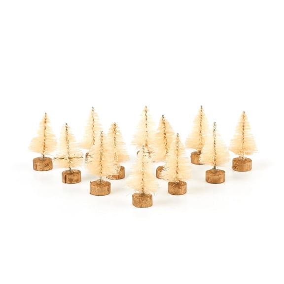 Factory Direct Craft Miniature White Sisal Christmas Trees on Wooden Bases, Set of 36