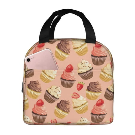 Insulated Lunch Bag for Women Men - Strawberry Sundae Print Pink Leakproof Cooler Lunch Box for Women Men  Lunch Tote Bags for Work School Picnic Travel