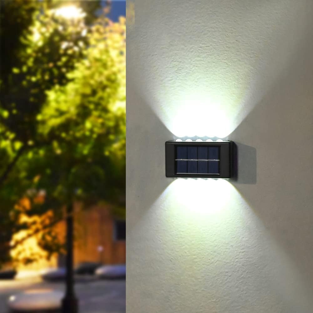 INTELIVE 4pcs Solar Wall Light with 10 LEDs, Wireless Solar LED Wall Light Top and Down Outdoor Garden Lamp for Garden Patio Hallway Stairs, White Light Color
