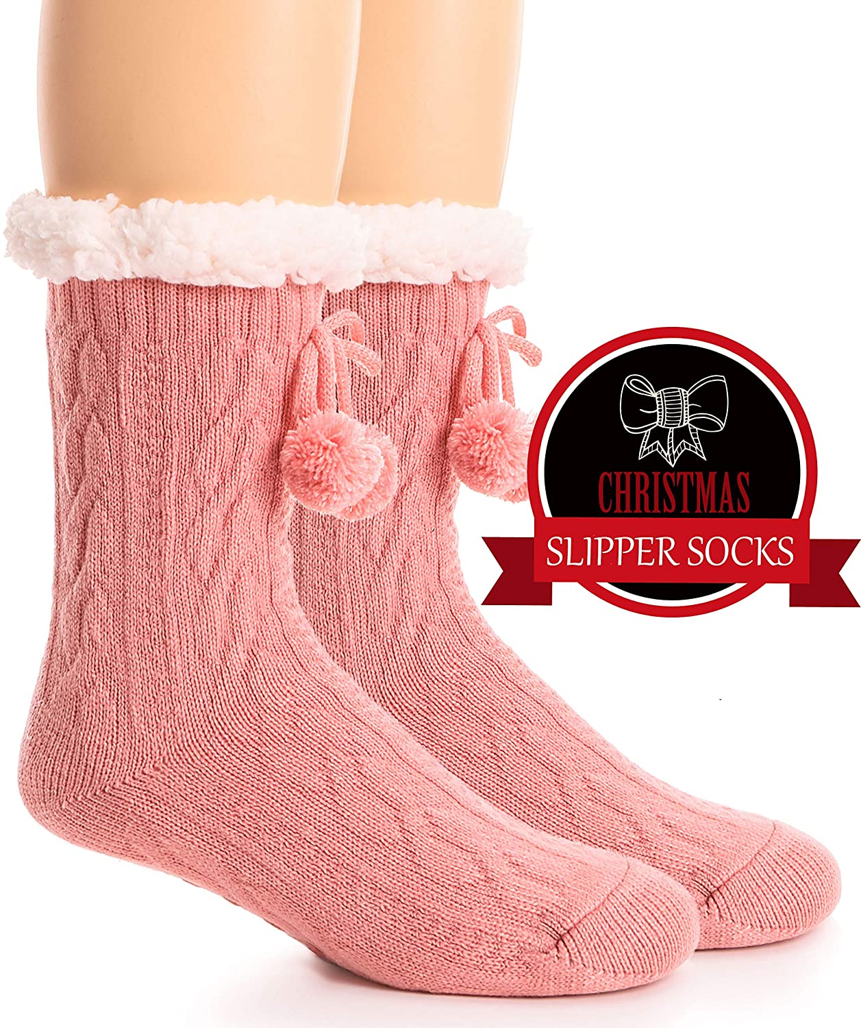 Womens Fuzzy Slipper Socks Warm Thick Knit Heavy Fleece lined Fluffy Christmas Stockings Winter Socks