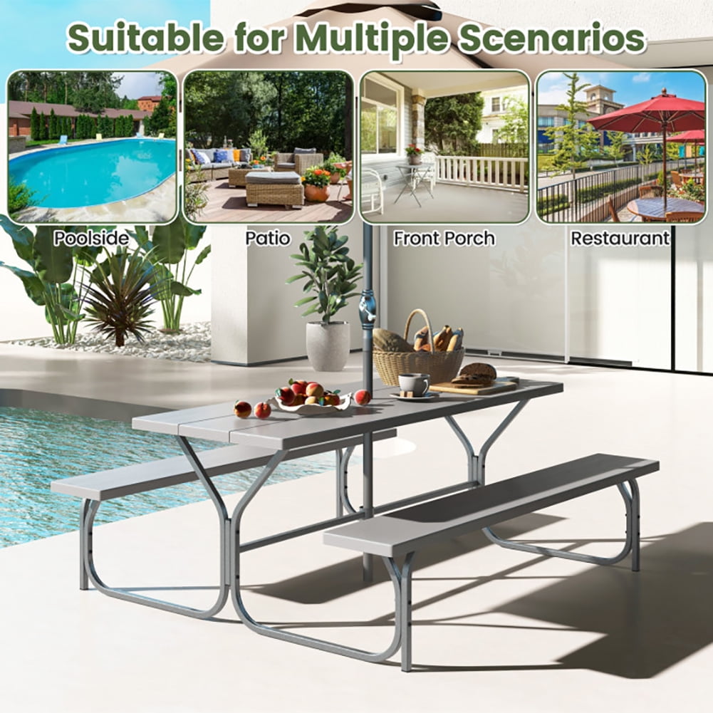 Aimee Lii 6 Feet Picnic Table Bench Set with HDPE Tabletop for 8 Person, Outdoor Patio Furniture, Gray