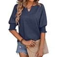 thumbnail image 4 of SLADYGLO Women V Neck Bat Half Sleeve Ruffle Elastic Cuffs T-Shirt, 4 of 7